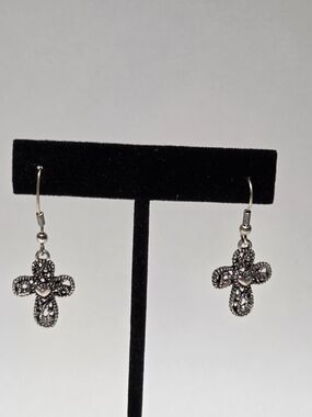 Silver-toned Cross Drop Earrings